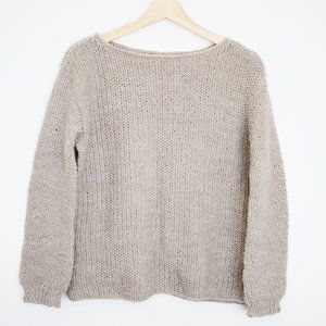 Women's Beige Knit Sweater Long Sleeve Scoop Neck Size Small Handmade